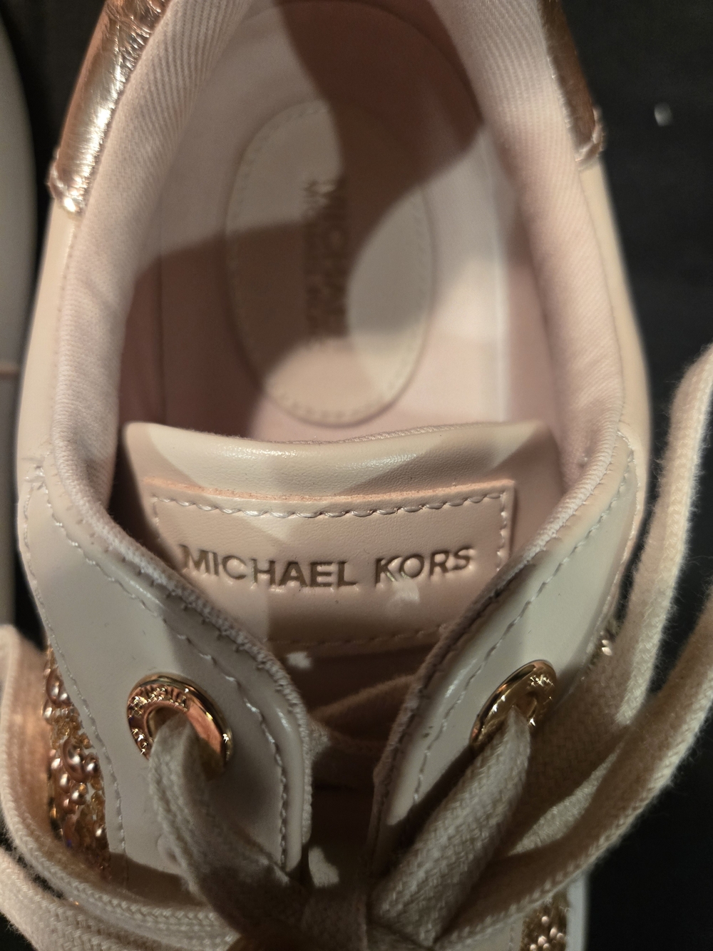 Michael Kors Blush Pink Crystal-Embellished Lace-Up Sneakers - Picture 5 of 7